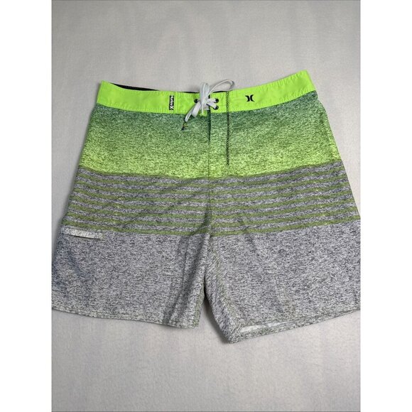 Hurley 34 swim trunks board shorts unlined surf pocket 9" inseam Lime Green Gray - Picture 2 of 10
